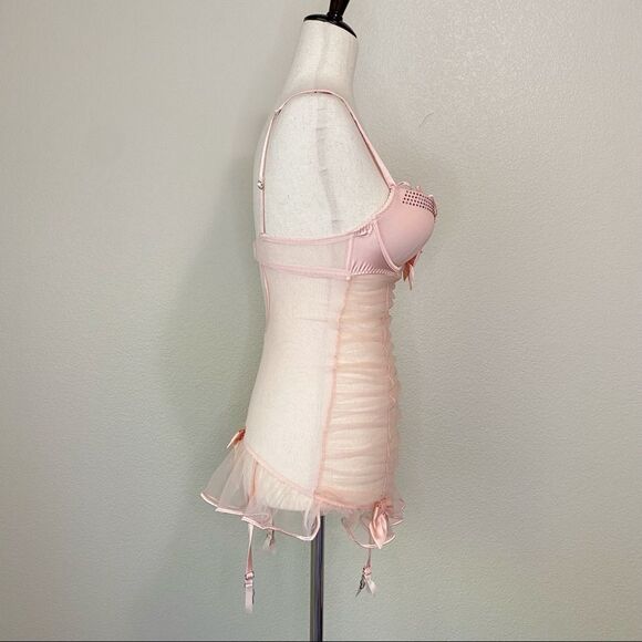 NWOT Victoria’s Secret 34B Pink Mesh Rhinestone Embellished Lingerie - Picture 6 of 12